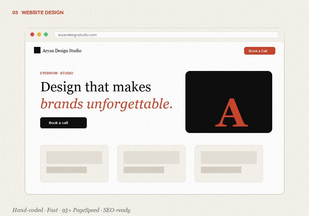 Website design and development services — hand-coded, fast, SEO-ready by Aryan Design Studio